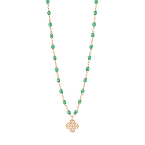 Gigi Clozeau - Collier menthe Lucky Trèfle, diamants, or rose, 42 cm