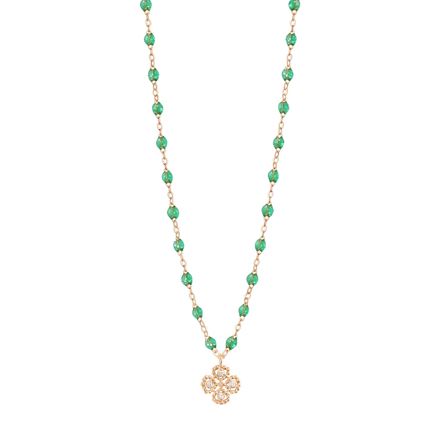 Gigi Clozeau - Collier menthe Lucky Trèfle, diamants, or rose, 42 cm