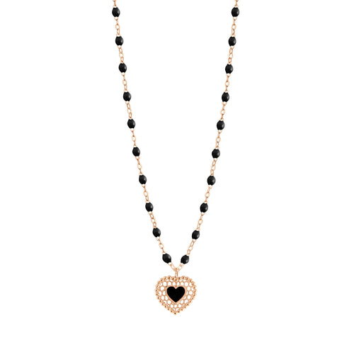 Gigi Clozeau - Collier noir Cœur Dentelle, or rose, 42 cm
