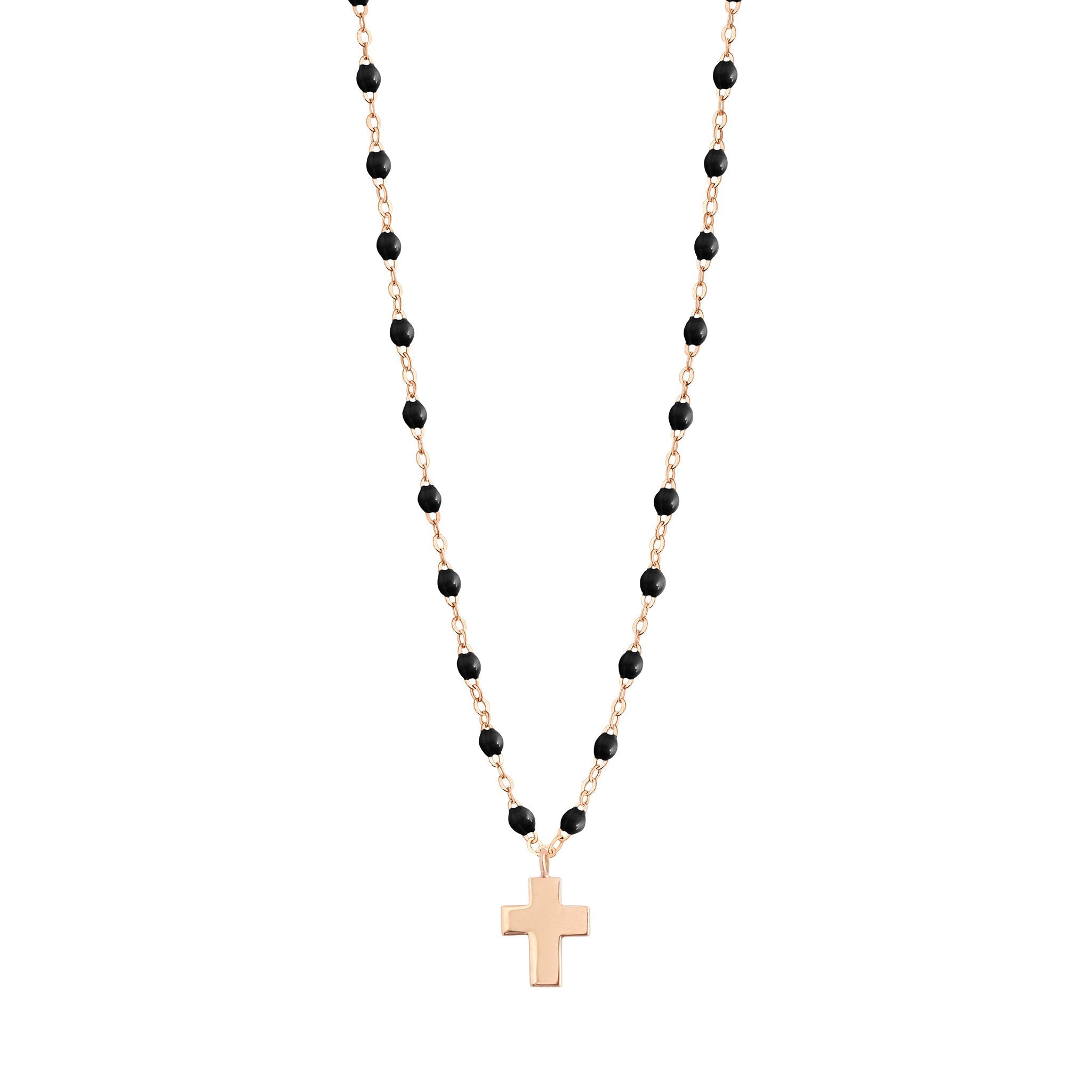 Gigi Clozeau - Collier noir Croix Classique Gigi, or rose, 42 cm