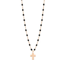 Gigi Clozeau - Collier noir Croix Classique Gigi, or rose, 42 cm
