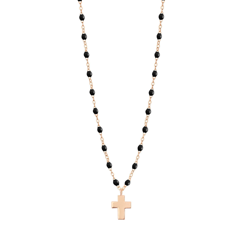 Gigi Clozeau - Collier noir Croix Classique Gigi, or rose, 42 cm