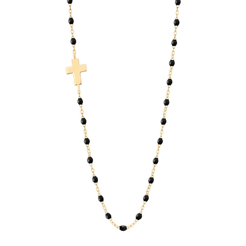 Gigi Clozeau - Collier noir Croix de côté, or jaune, 42 cm