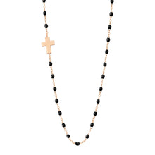 Gigi Clozeau - Collier noir Croix de côté, or rose, 42 cm