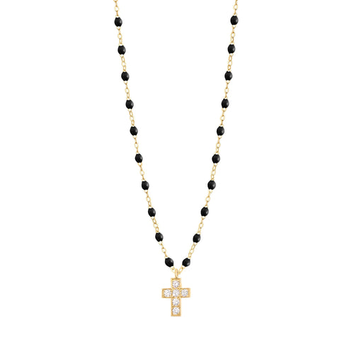 Gigi Clozeau - Collier noir Croix diamants, or jaune, 42 cm