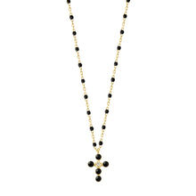 Gigi Clozeau - Collier noir Croix Perlée, or jaune, 1 diamant, 42 cm