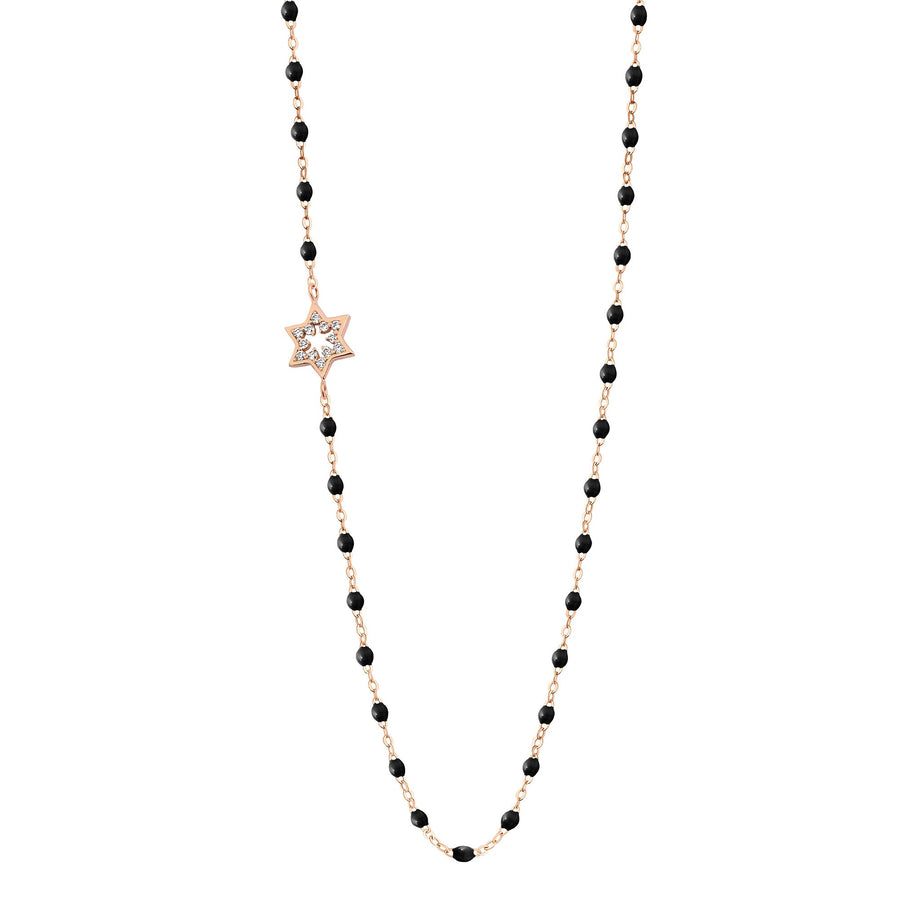 Gigi Clozeau - Collier noir Etoile de David, diamants, or rose, 42 cm