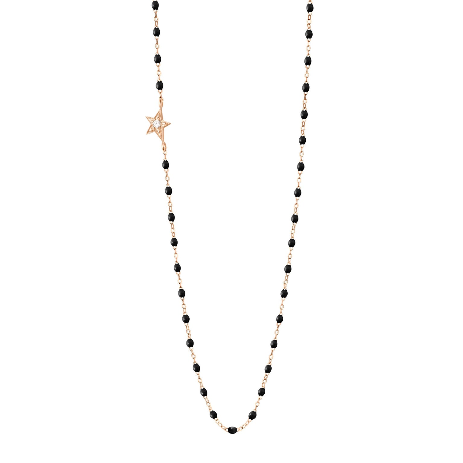Gigi Clozeau - Collier noir Etoile, diamant, or rose, 42 cm