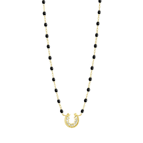 Gigi Clozeau - Collier noir Fer à cheval, diamants, or jaune, 42 cm