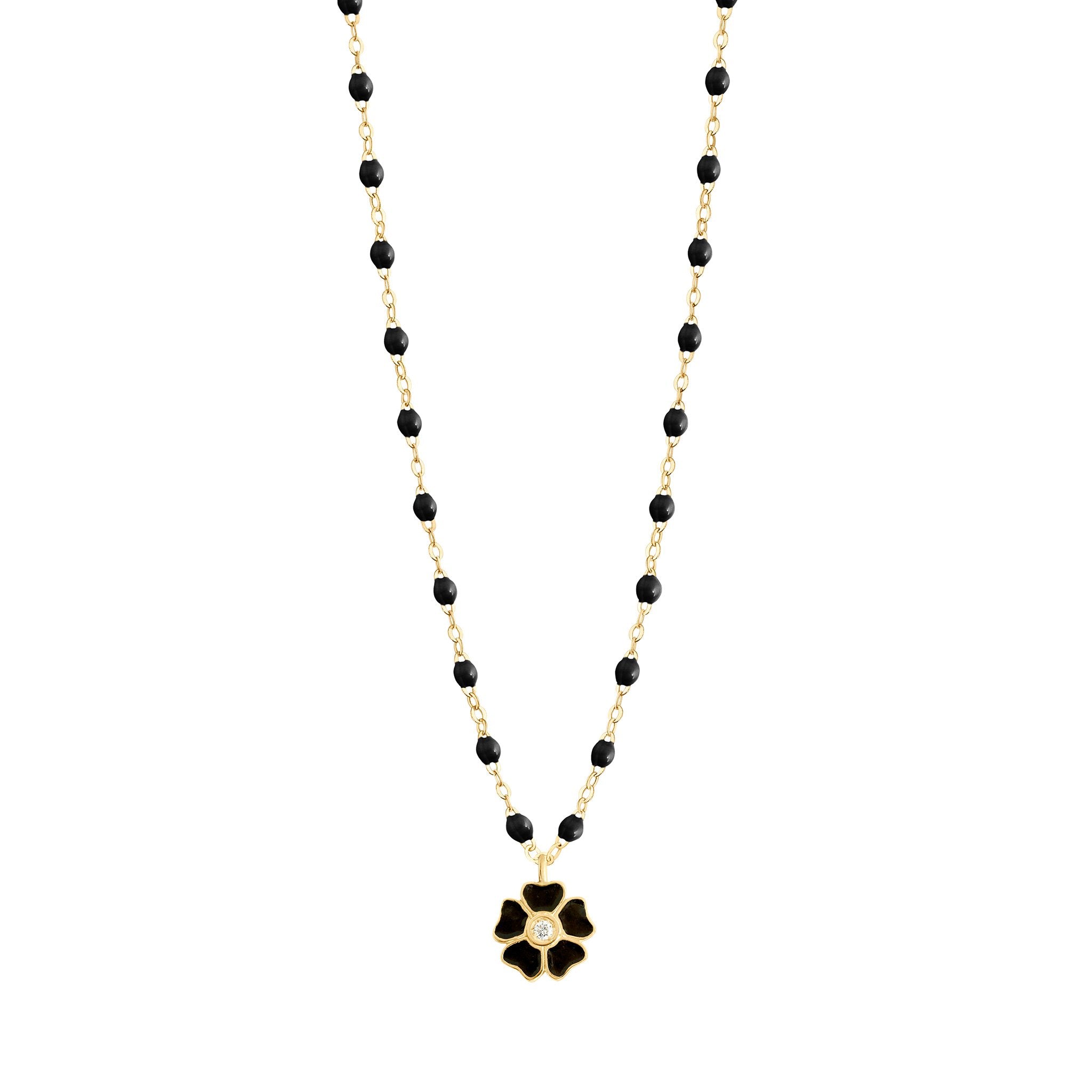 Gigi Clozeau - Collier noir Fleur, diamant, or jaune, 42 cm