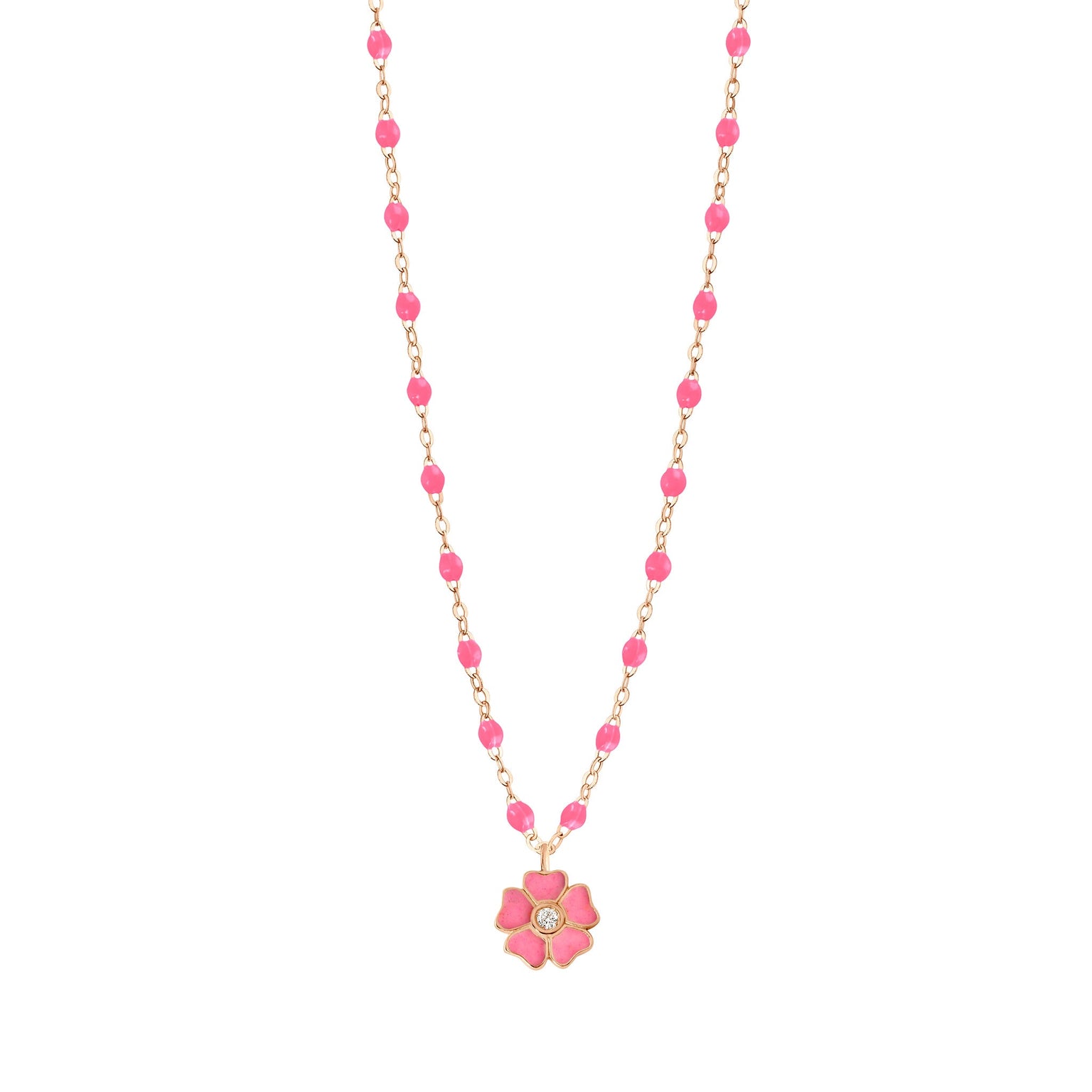 Gigi Clozeau - Collier noir Fleur, diamant, or rose, 42 cm