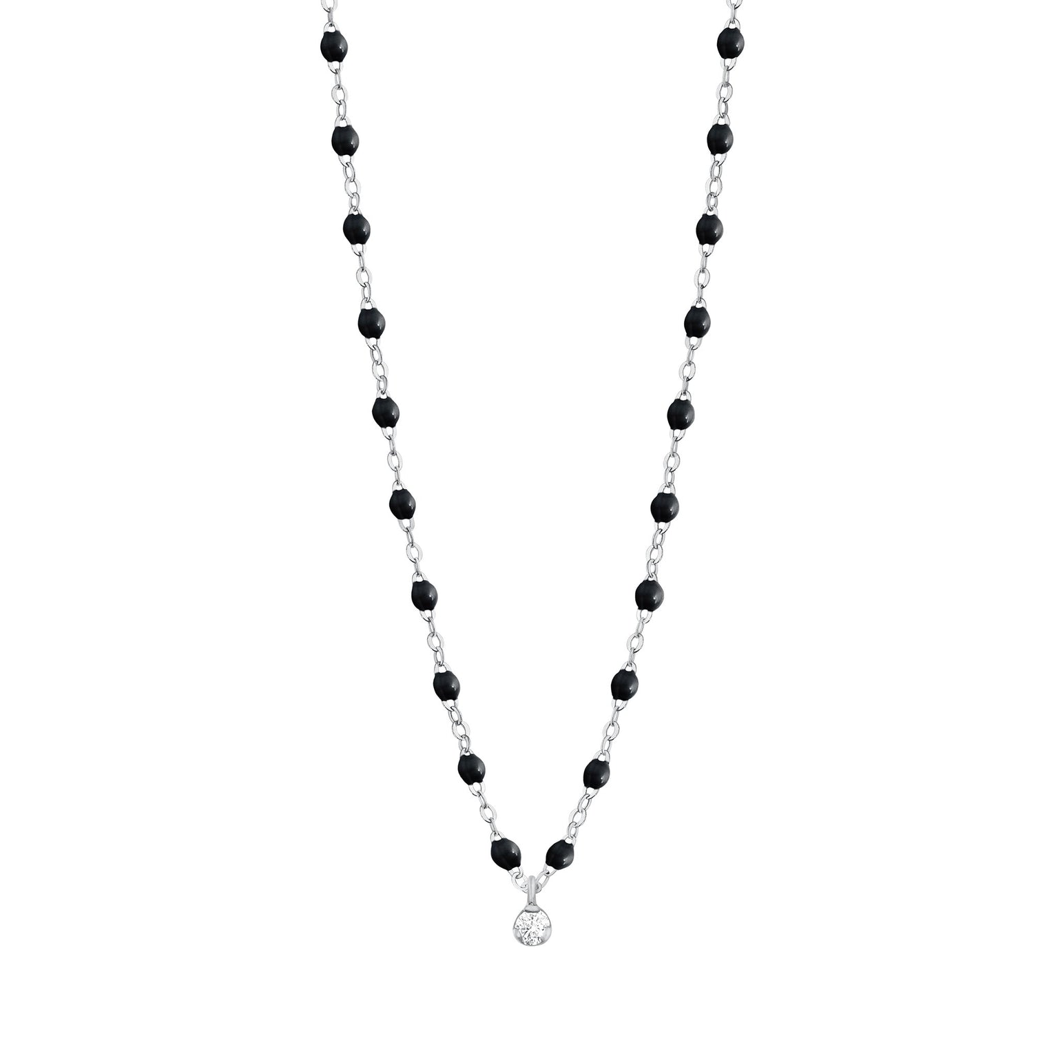 Gigi Clozeau - Collier noir Gigi Suprême, or blanc, 1 diamant, 42 cm