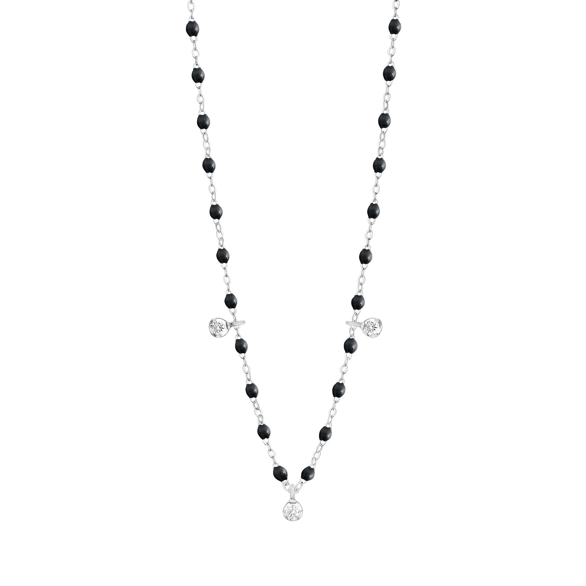 Gigi Clozeau - Collier noir Gigi Suprême, or blanc, 3 diamants, 45 cm