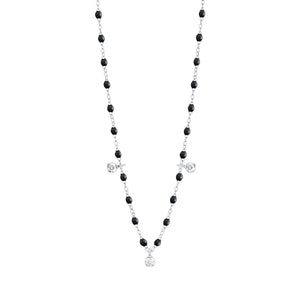 Gigi Clozeau - Collier noir Gigi Suprême, or blanc, 3 diamants, 45 cm