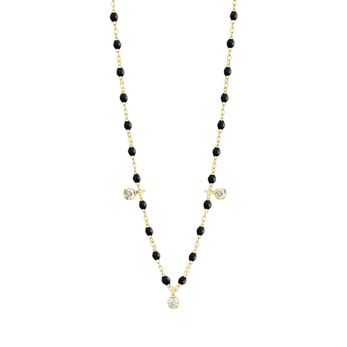 Gigi Clozeau - Collier noir Gigi Suprême, or jaune, 3 diamants, 45 cm