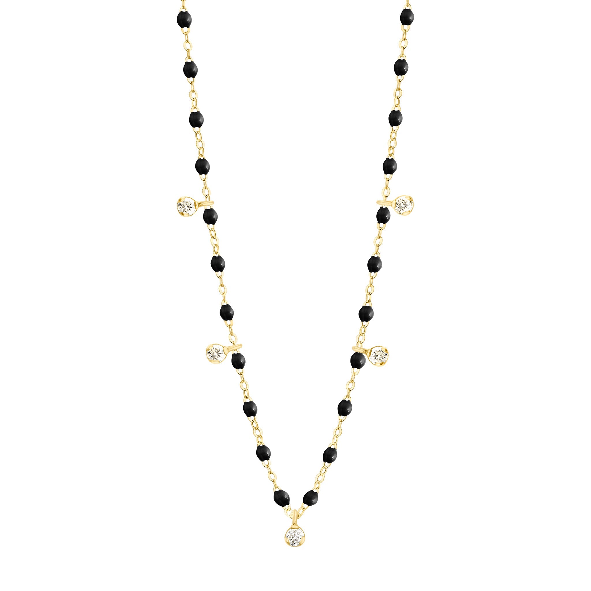 Gigi Clozeau - Collier noir Gigi Suprême, or jaune, 5 diamants, 45 cm