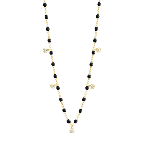 Gigi Clozeau - Collier noir Gigi Suprême, or jaune, 5 diamants, 45 cm