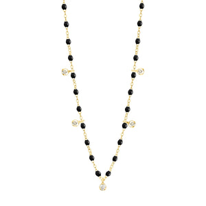 Gigi Clozeau - Collier noir Gigi Suprême, or jaune, 5 diamants, 45 cm