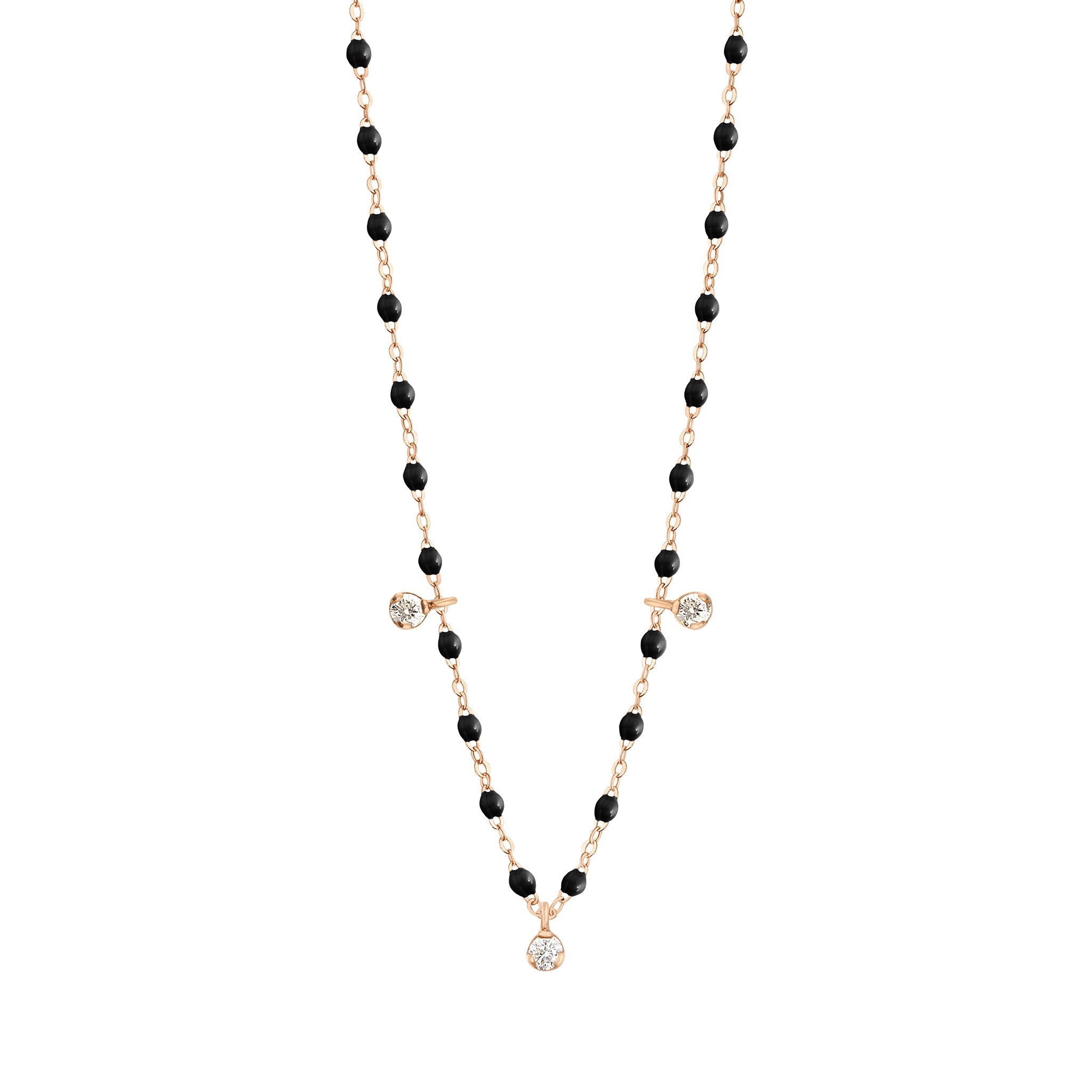 Gigi Clozeau - Collier noir Gigi Suprême, or rose, 3 diamants, 45 cm