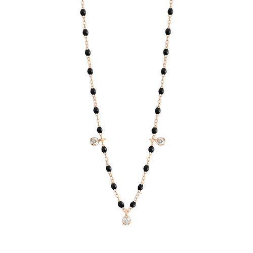 Gigi Clozeau - Collier noir Gigi Suprême, or rose, 3 diamants, 45 cm