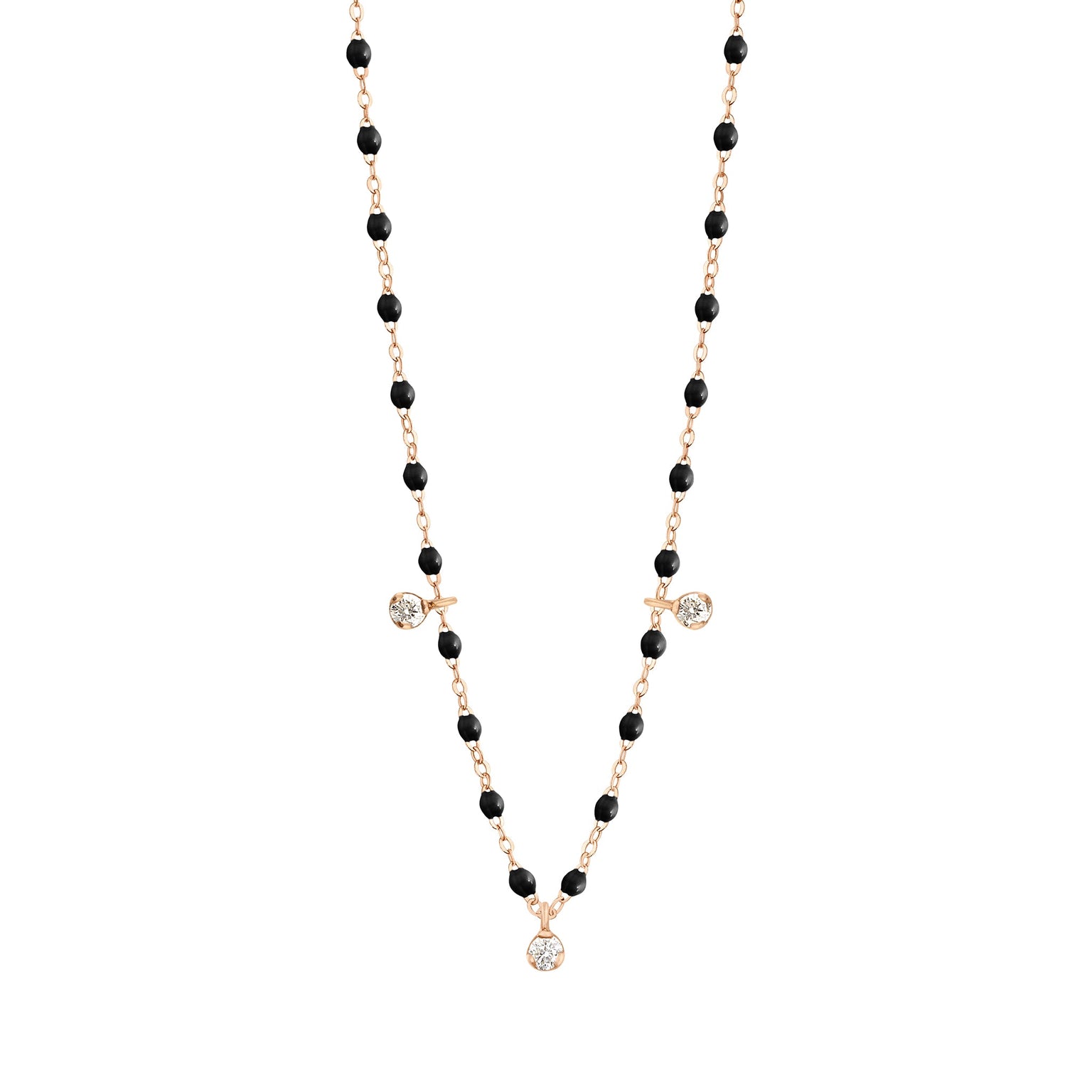 Gigi Clozeau - Collier noir Gigi Suprême, or rose, 3 diamants, 45 cm