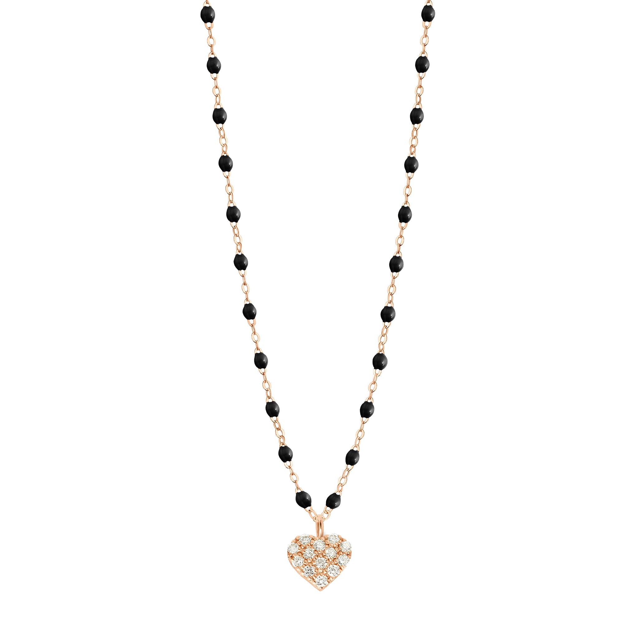 Gigi Clozeau - Collier noir In Love, diamants, or rose, 42 cm