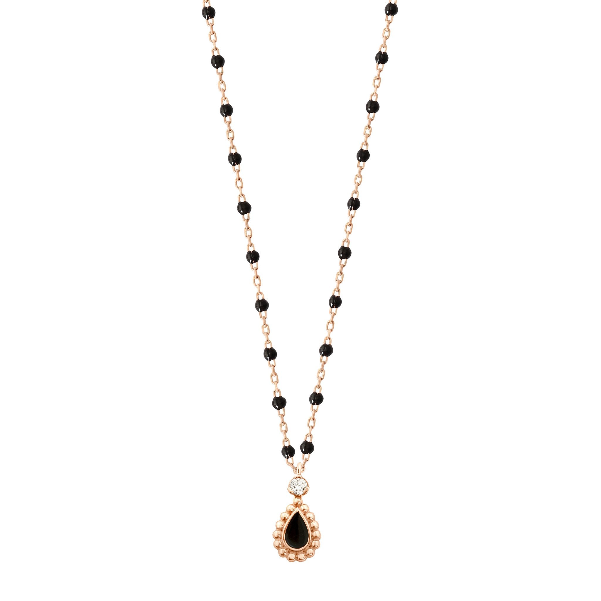 Gigi Clozeau - Collier noir Lucky Cashmere, diamant, or rose, 42 cm