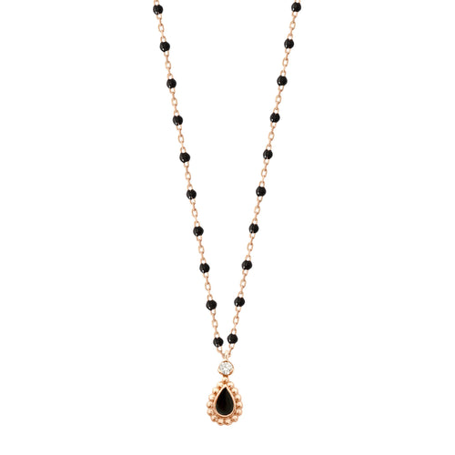 Gigi Clozeau - Collier noir Lucky Cashmere, diamant, or rose, 42 cm