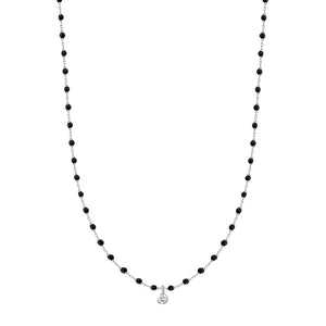 Gigi Clozeau - Collier noir Mini Gigi, or blanc, 1 diamant, 40 cm