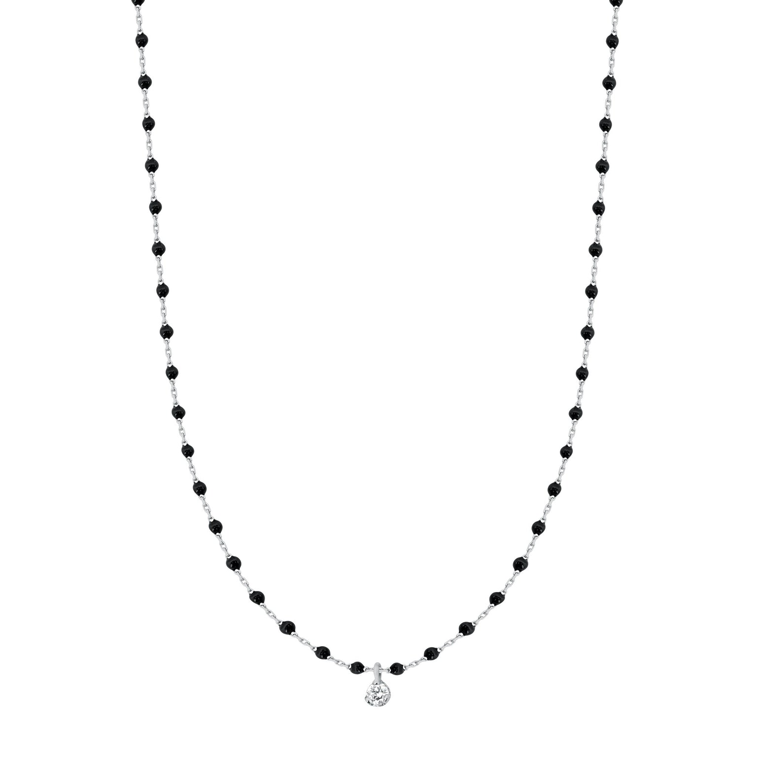 Gigi Clozeau - Collier noir Mini Gigi, or blanc, 1 diamant, 40 cm