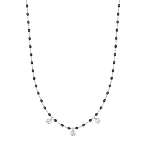 Gigi Clozeau - Collier noir Mini Gigi, or blanc, 3 diamants, 42 cm
