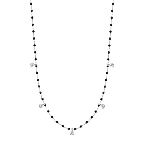 Gigi Clozeau - Collier noir Mini Gigi, or blanc, 5 diamants, 55 cm