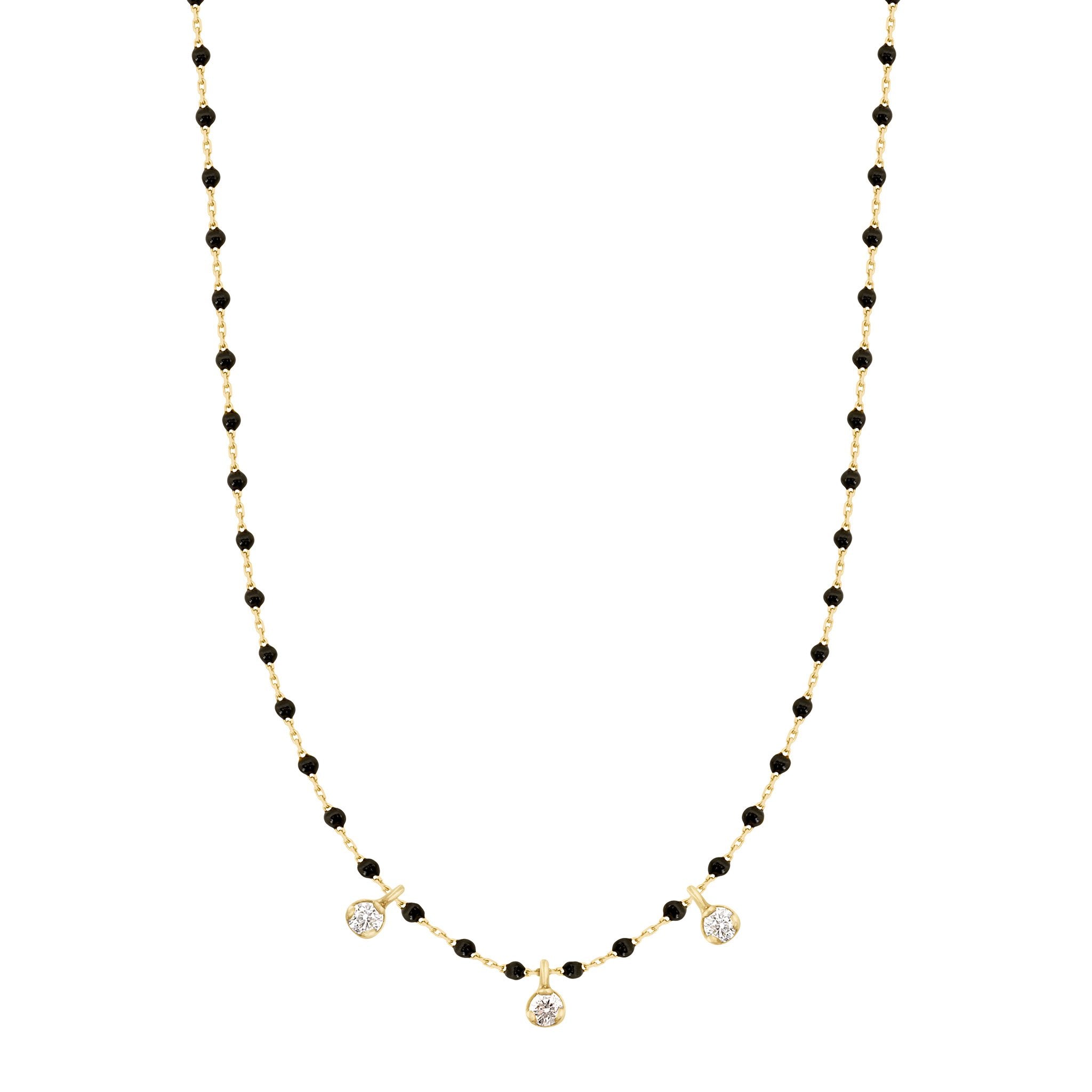 Gigi Clozeau - Collier noir Mini Gigi, or jaune, 3 diamants, 42 cm
