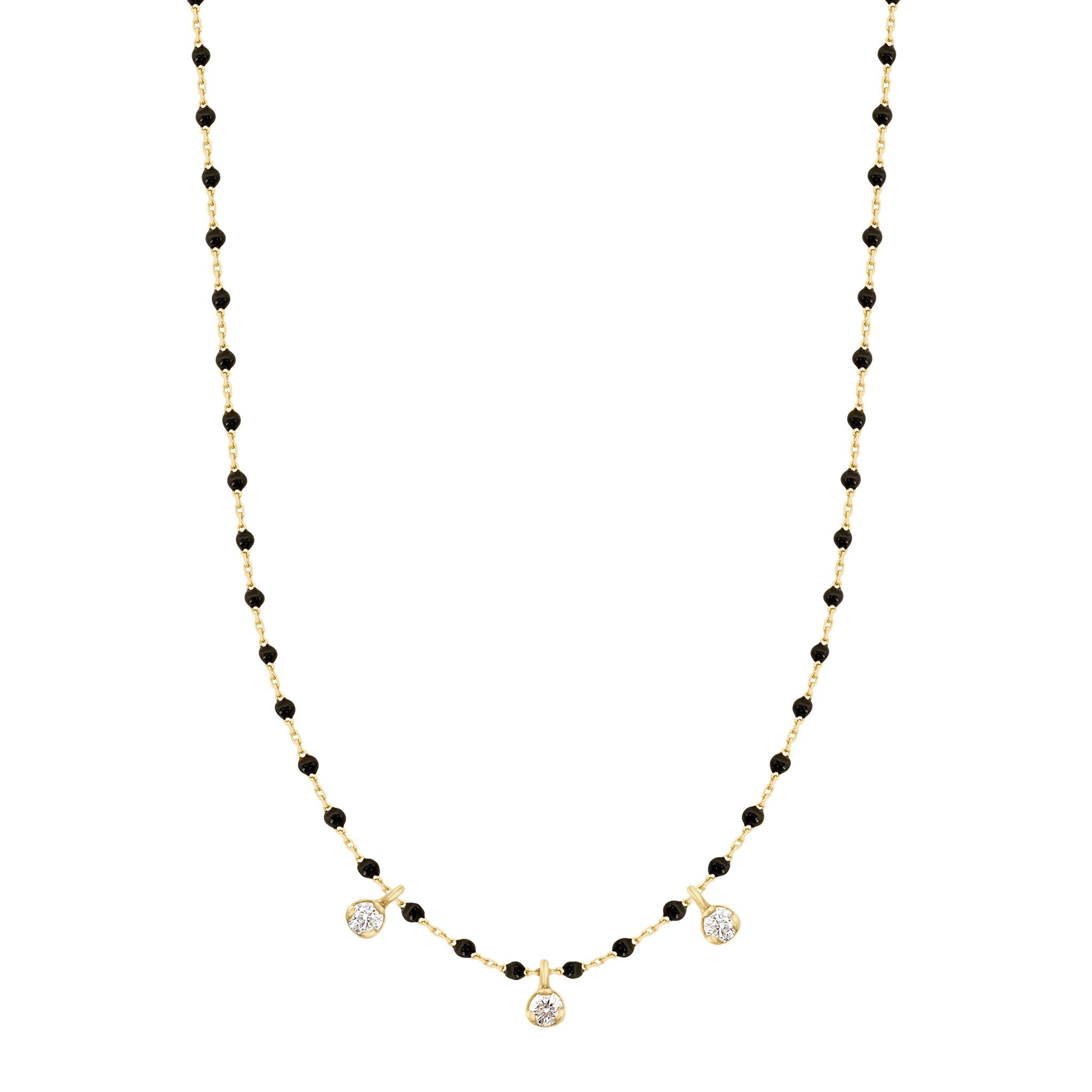 Gigi Clozeau - Collier noir Mini Gigi, or jaune, 3 diamants, 42 cm