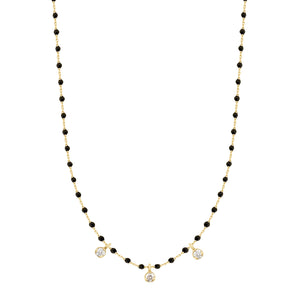 Gigi Clozeau - Collier noir Mini Gigi, or jaune, 3 diamants, 42 cm