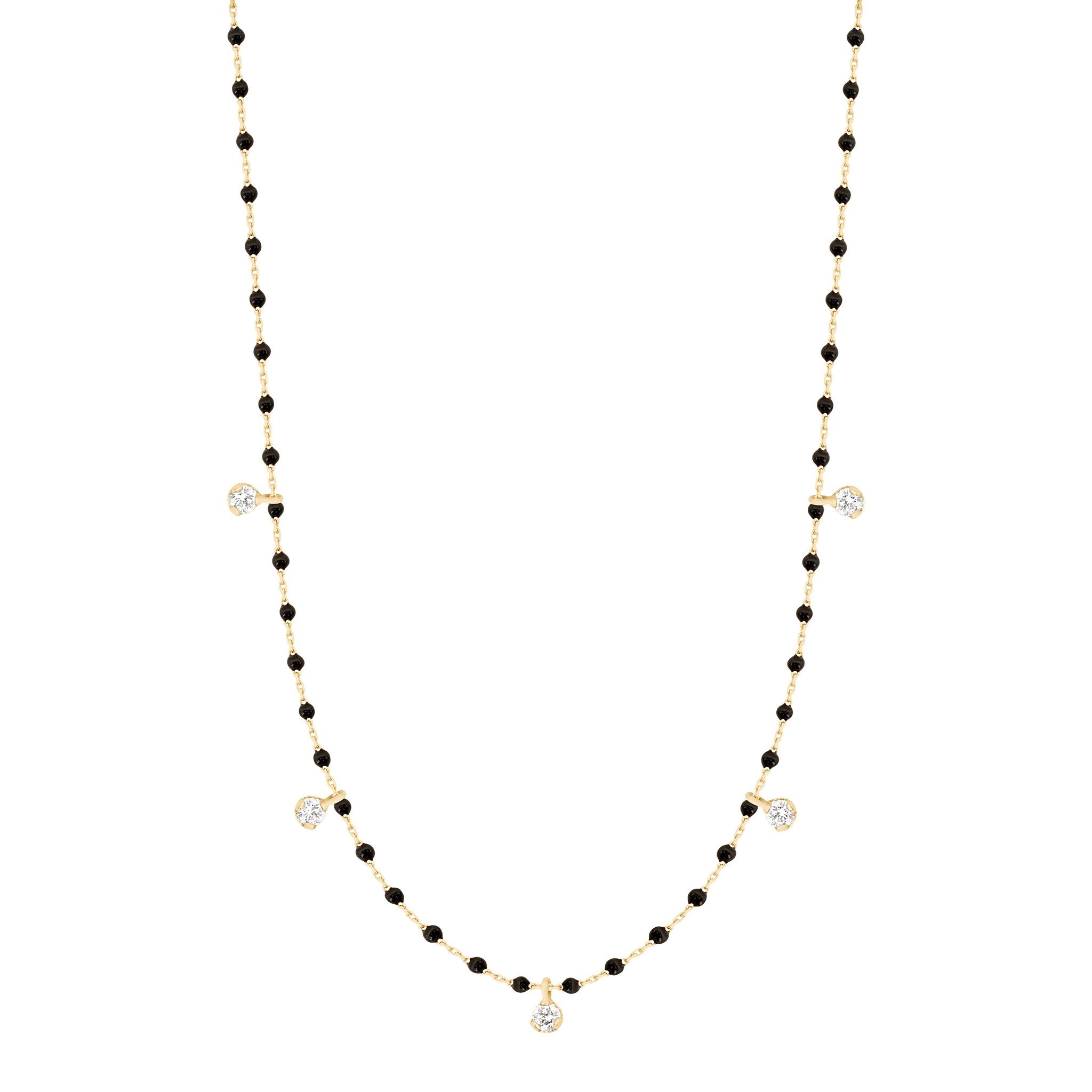 Gigi Clozeau - Collier noir Mini Gigi, or jaune, 5 diamants, 55 cm
