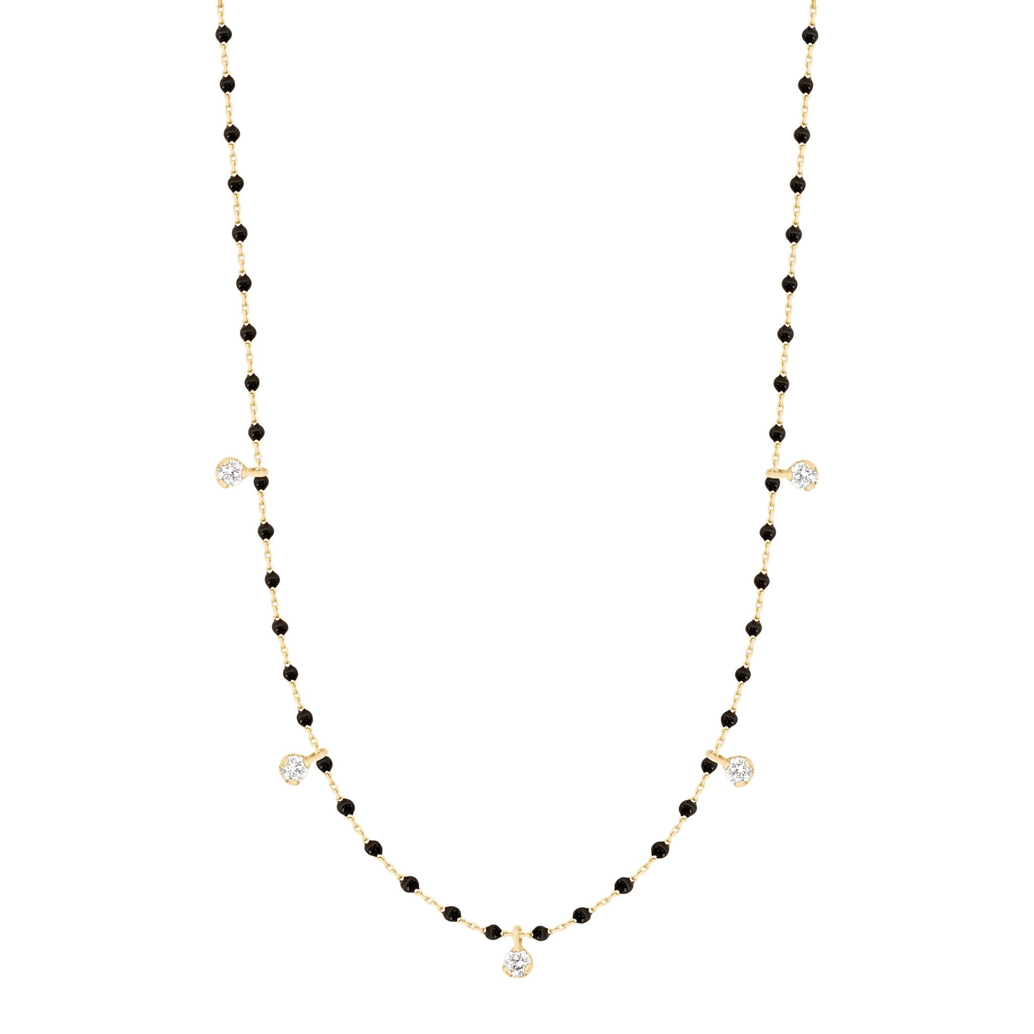 Gigi Clozeau - Collier noir Mini Gigi, or jaune, 5 diamants, 55 cm