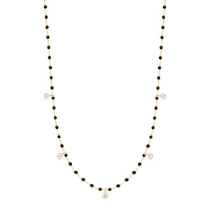 Gigi Clozeau - Collier noir Mini Gigi, or jaune, 5 diamants, 55 cm