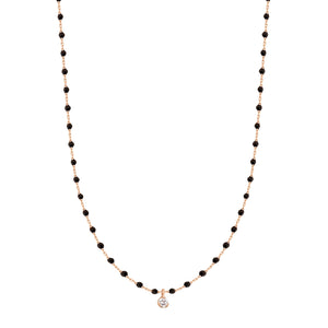 Gigi Clozeau - Collier noir Mini Gigi, or rose, 1 diamant, 40 cm