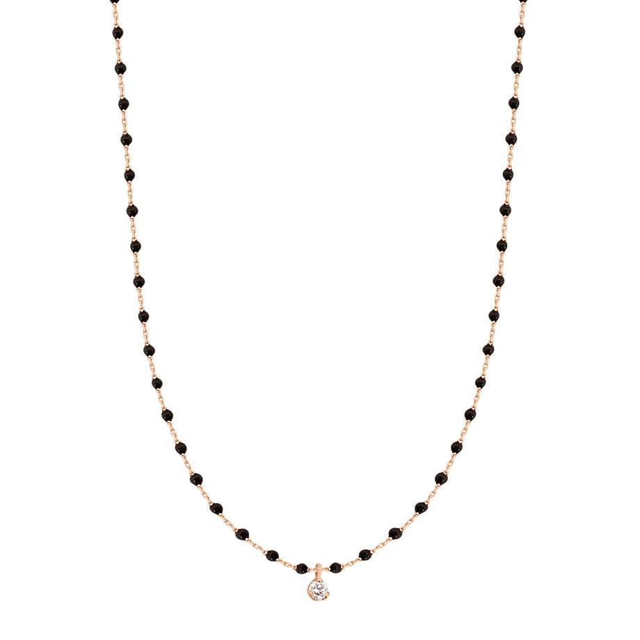 Gigi Clozeau - Collier noir Mini Gigi, or rose, 1 diamant, 40 cm