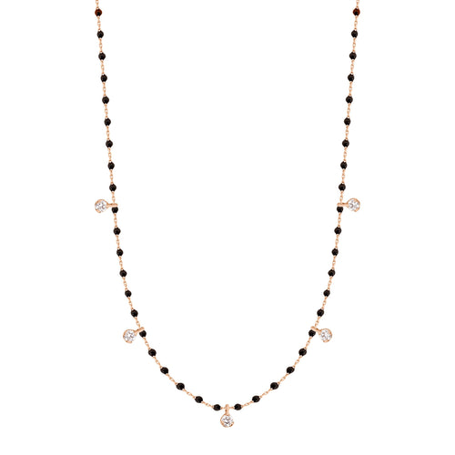 Gigi Clozeau - Collier noir Mini Gigi, or rose, 5 diamants, 55 cm