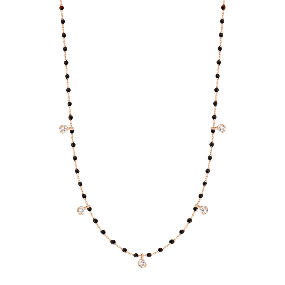 Gigi Clozeau - Collier noir Mini Gigi, or rose, 5 diamants, 55 cm