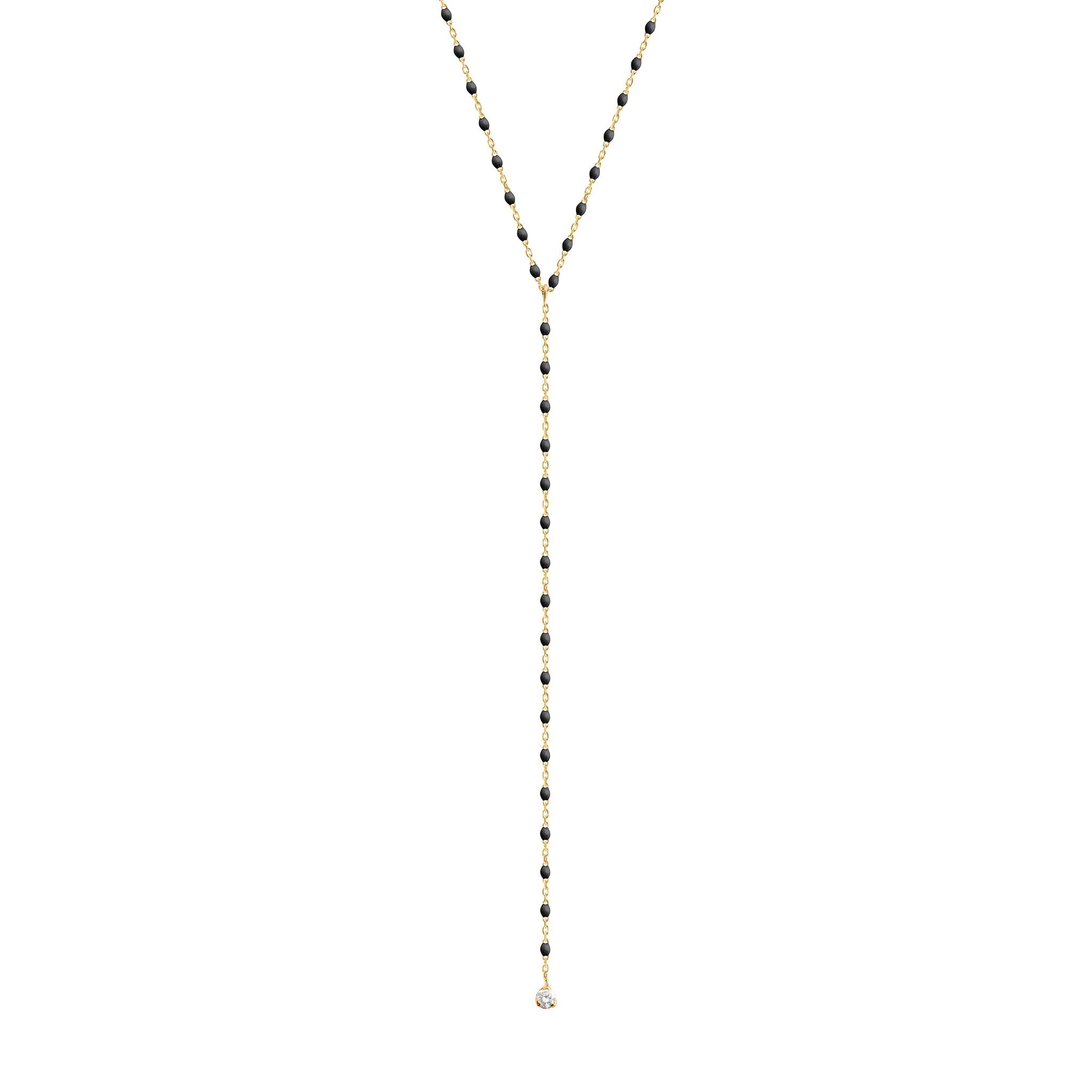 Gigi Clozeau - Collier noir Mini Gigi party Y, or jaune, 1 diamant, 50 cm