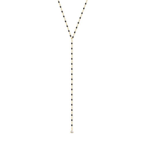 Gigi Clozeau - Collier noir Mini Gigi party Y, or jaune, 1 diamant, 50 cm
