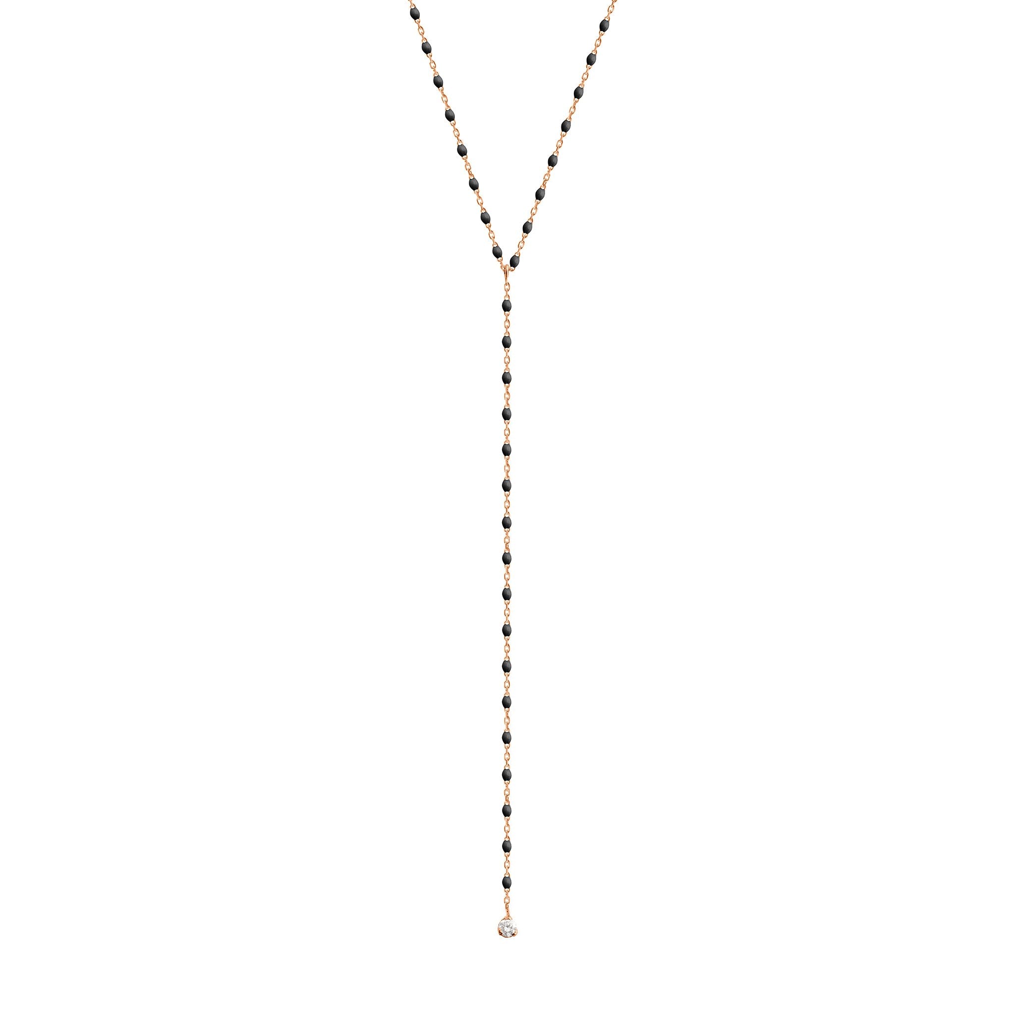 Gigi Clozeau - Collier noir Mini Gigi party Y, or rose, 1 diamant, 50 cm