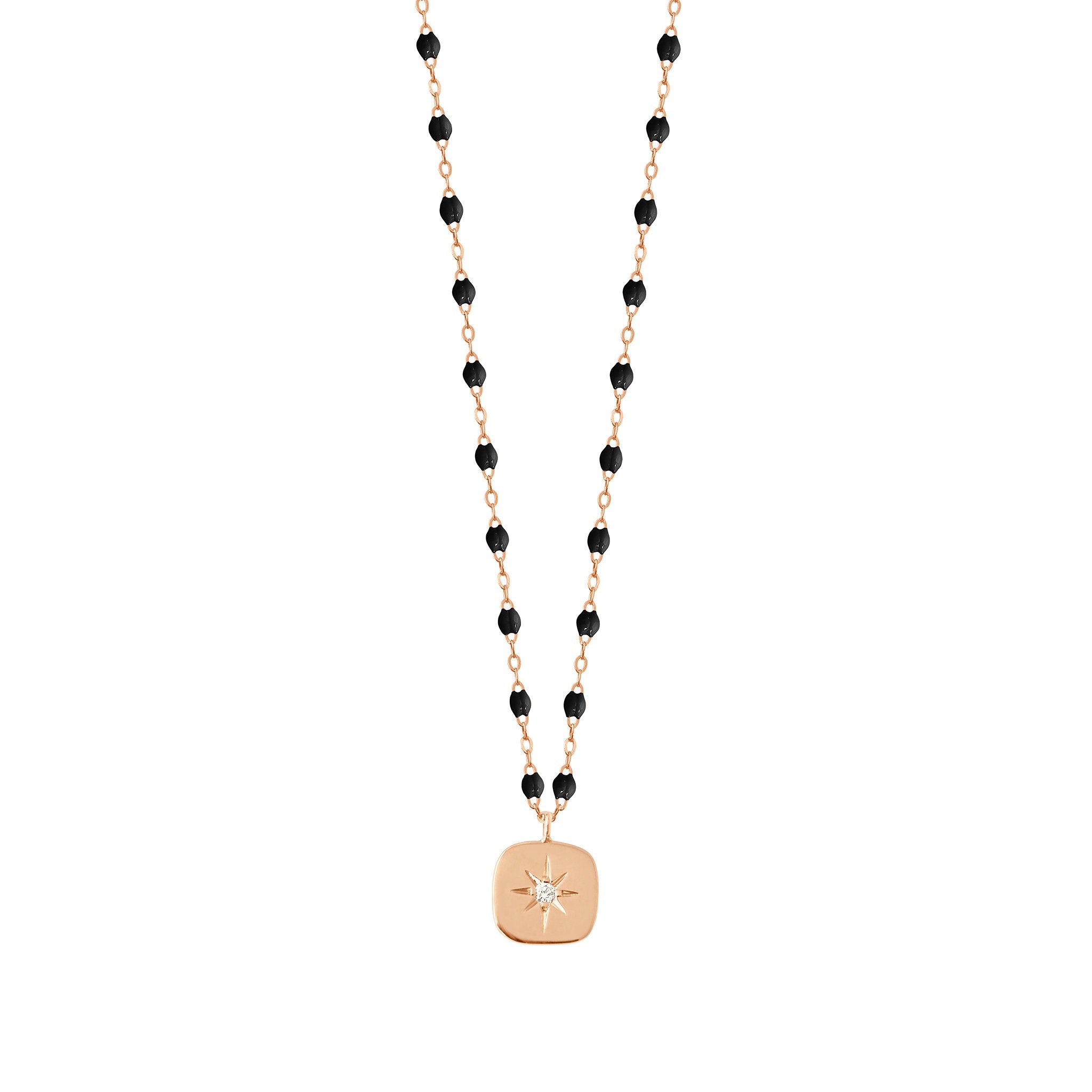 Gigi Clozeau - Collier noir Miss Gigi diamant, or rose, 42 cm