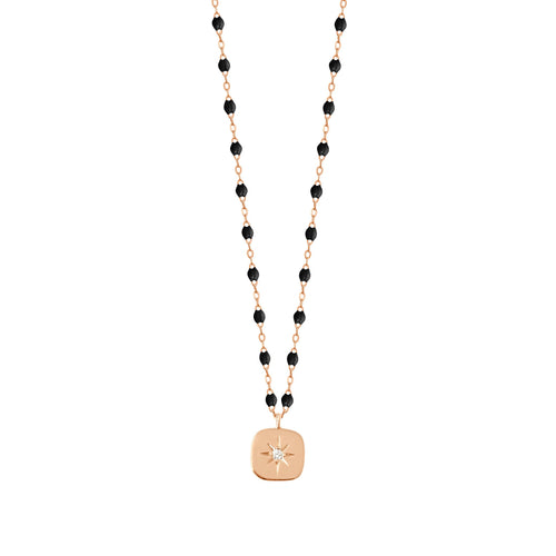 Gigi Clozeau - Collier noir Miss Gigi diamant, or rose, 42 cm
