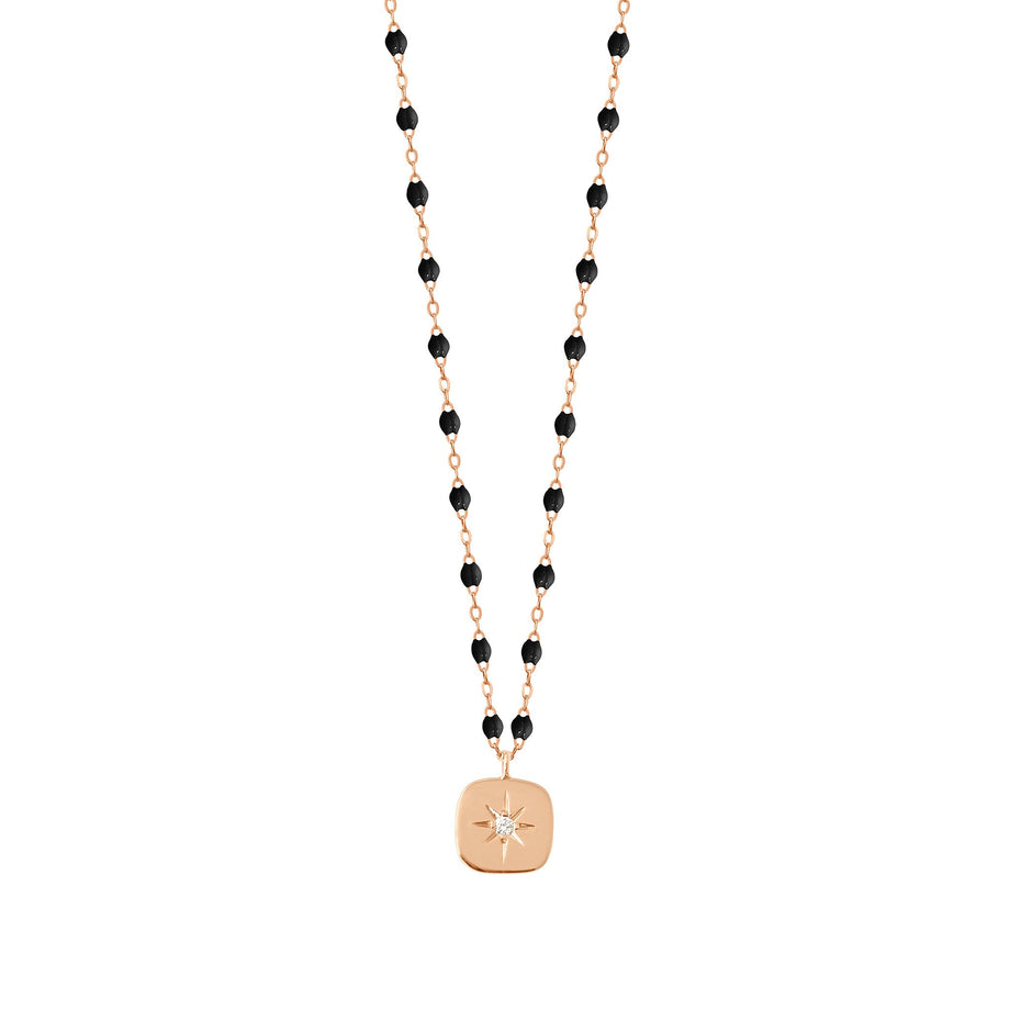 Gigi Clozeau - Collier noir Miss Gigi diamant, or rose, 42 cm