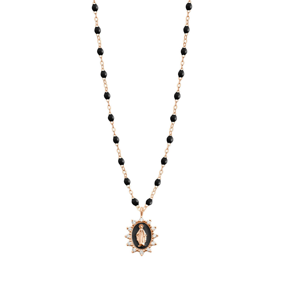 Gigi Clozeau - Collier noir Petite Madone Suprême diamants, or rose, 42 cm