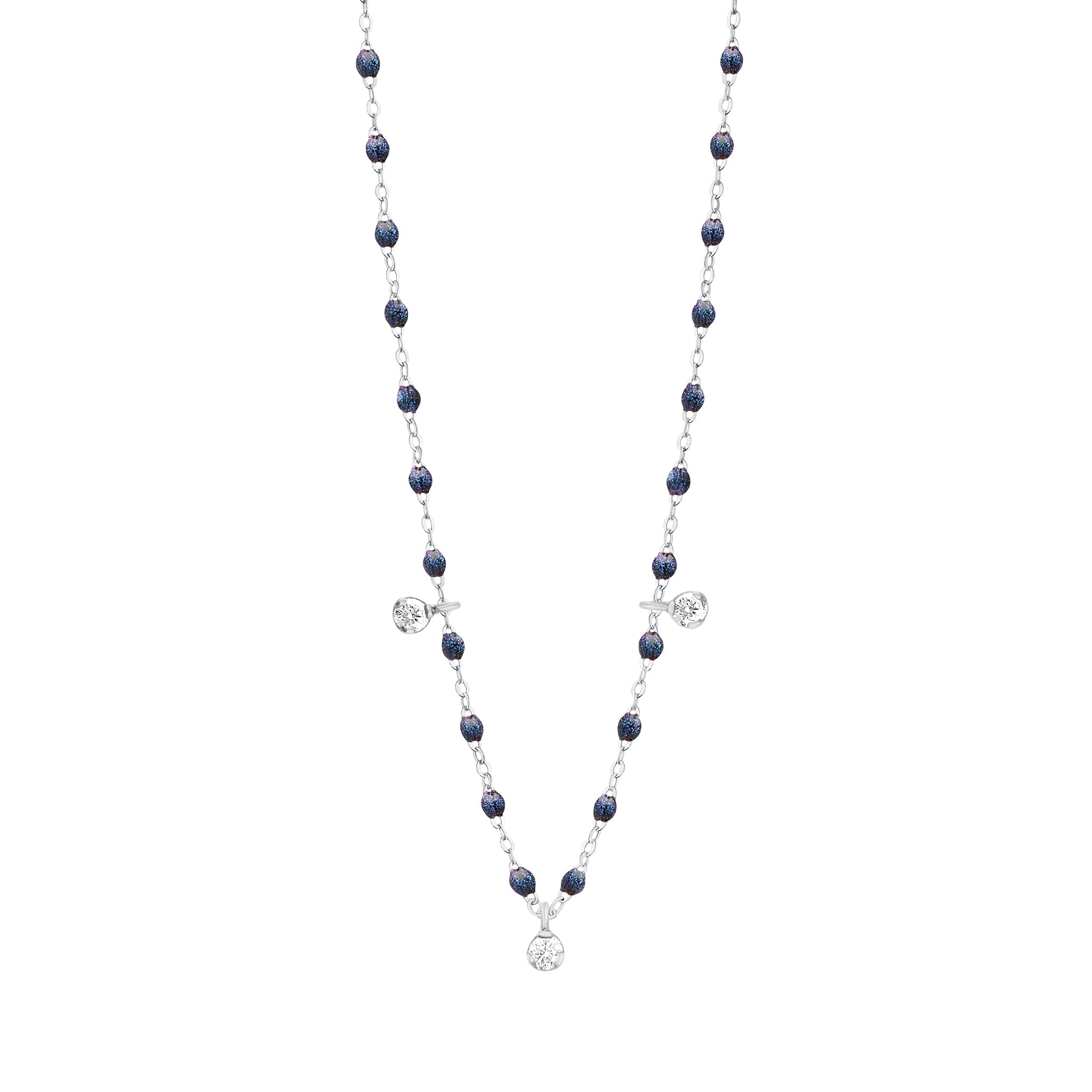 Gigi Clozeau - Collier nuit Gigi Suprême, or blanc, 3 diamants, 45 cm